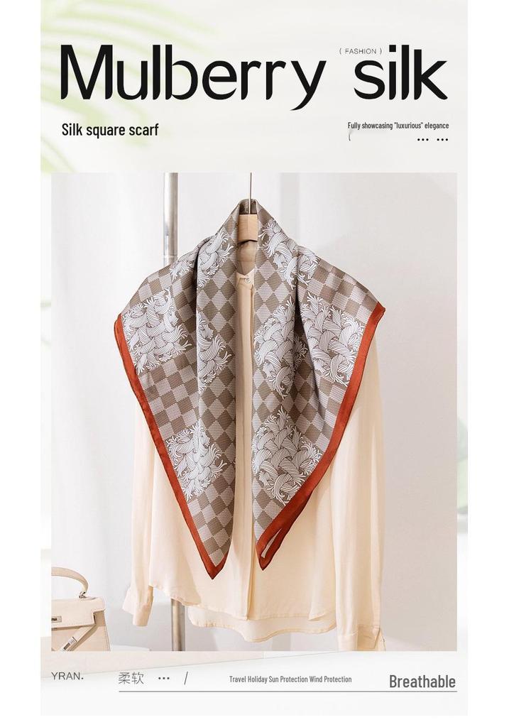 2026 New Women's Silk Scarf: Old Money Style, 86cm Mulberry Silk Crepe Satin, High-Grade Feel, Printed Square Scarf Shawl