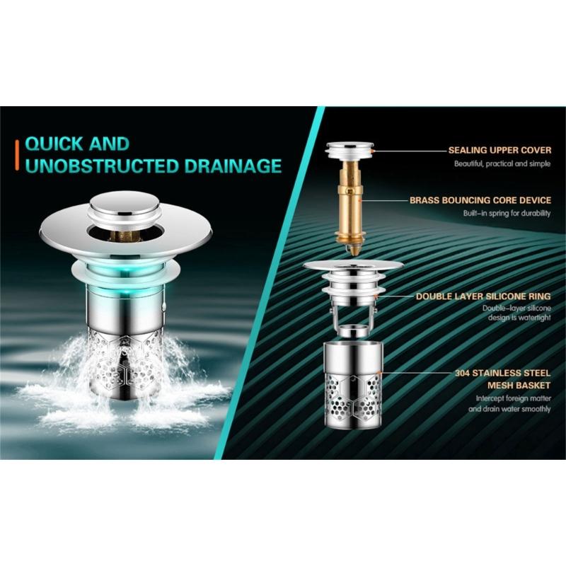 Kitchen Sink Drain Basket Anticlogging Drain Stoppers Bounce Cores Sink Strainer Wash Basins Drain Filter Easy to Use