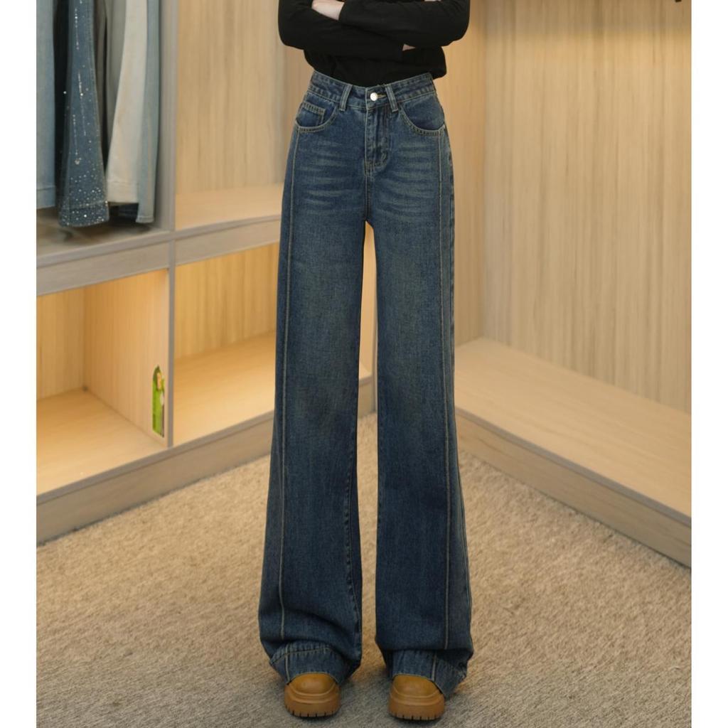 2025 Korean Style Wide-Leg Flare Jeans - Retro, Casual, Slimming, Autumn Fashion