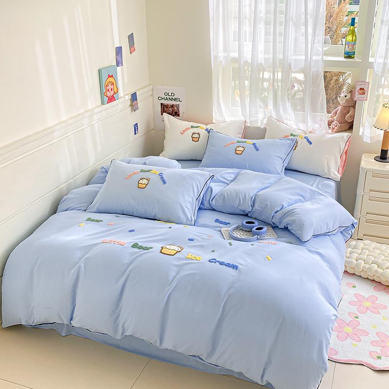 Cute Ice Cream Embroidered Bedding Set Soft Skin-friendly Duvet Cover Set with Sheet Single Double Bed Quilt Cover Pillowcases