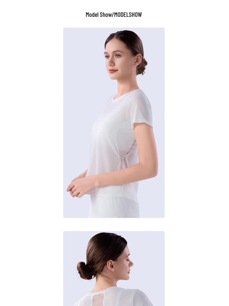 Women's Summer Yoga Clothes: Lightweight, Elastic, Quick-Dry, Breathable Mesh Short Sleeve for Running & Fitness