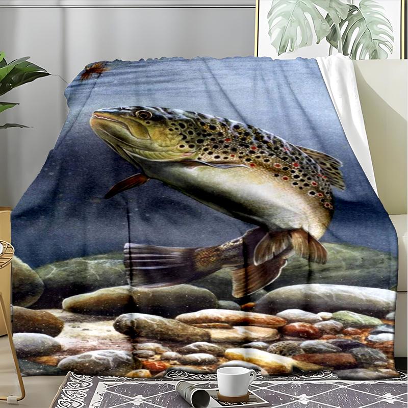 Lucky Koi Fish Water Splash Blanket, Vibrant Koi Flannel Throw Blanket for Home Decor