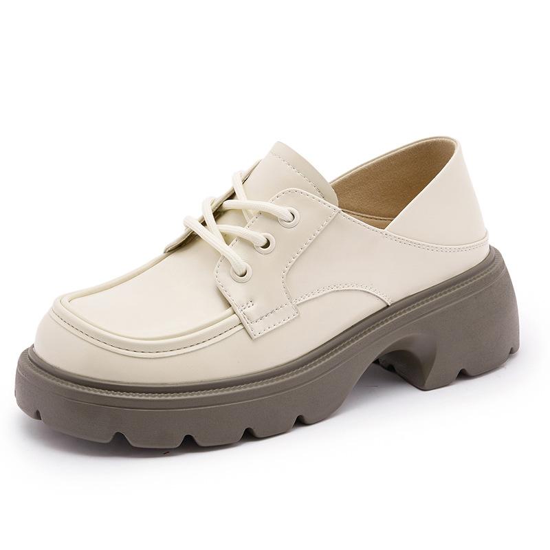 

Leather small leather shoes women s 2025 autumn new British style lace-up platform single shoes versatile height increase two wear loafers 35