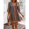 VEZFAA Women's Fashion Summer Spring 1/2 Sleeves V-Neck Loose Waistlinet Casual Dresses