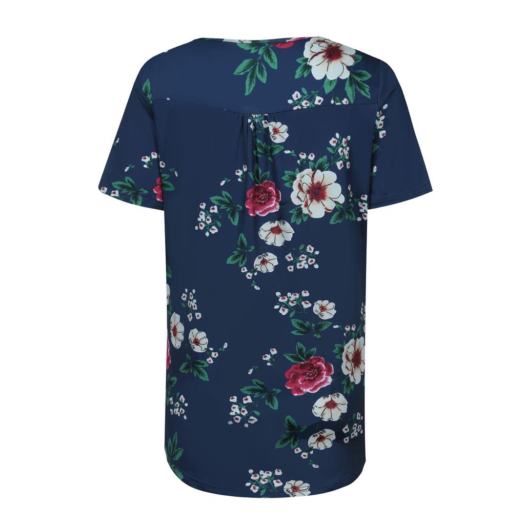 Fashionable Women Slim Tops Casual V-neck T-shirt Button Pullover Short Sleeve