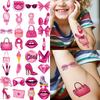 63pcs Temporary Tattoo Fashion Icons Waterproof Long-lasting Body Stickers Pink Accessories Realism For Back Arms Adults