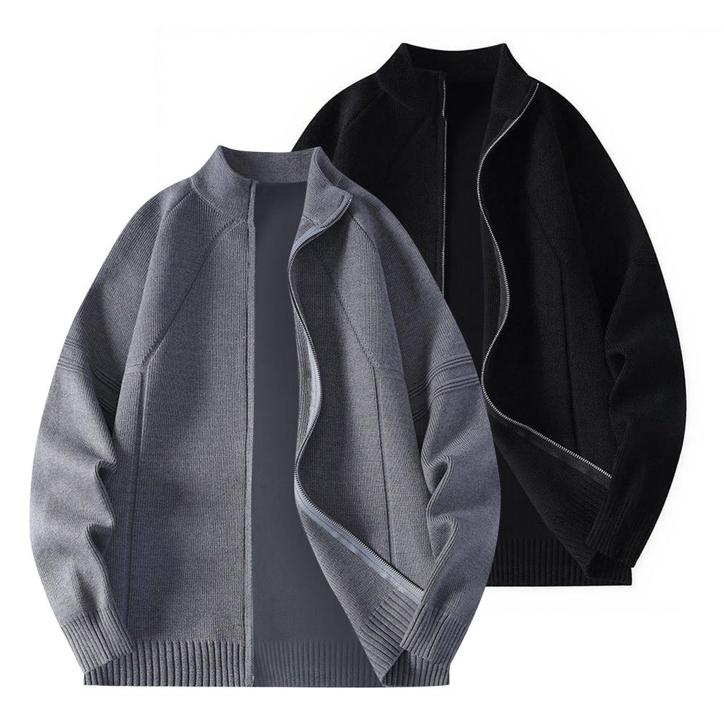 Men's Solid Color Textured Casual Sports Loose Fashion Knitted Zipper Top Jacket