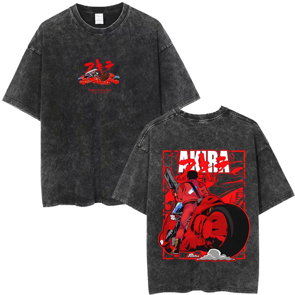 Washed Vintage Anime Akira T Shirts Japanese Science Fiction Cartoon Movie Shima Tetsuo Tshirt Men S Manga Oversized Tshirts