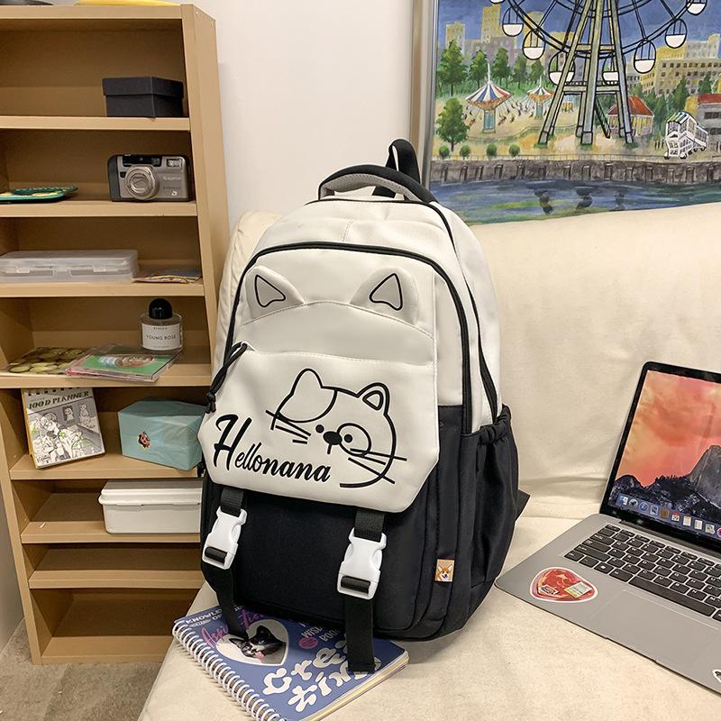 New Student Schoolbag Female Junior High School Students' Large-capacity Leisure Simple Kitten Printed Backpack Backpack