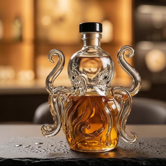 Oktopus Whiskey Flasche, Lustiger 3D Glas Tier Karaffe, 320ml Einzigartiger Alkohol Spender für Hausbar Dekoration, Neuheits Geschenk für Männer Papa Ehemann