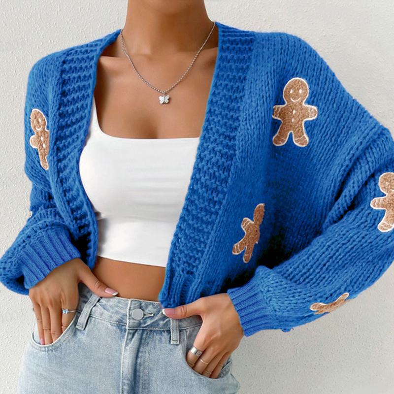 

Женский короткий свободный свитер, женский кардиган с мультяшным принтом и заниженной линией плеч, повседневный трикотаж с длинным рукавом и открытым передом для осени, верхняя куртка XL синий
