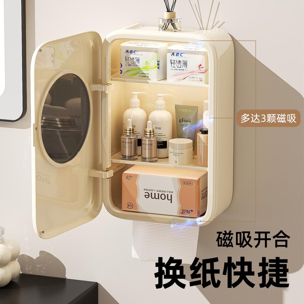 Wall-mounted tissue box bathroom non-punching multi-layer toilet toilet carton multi-functional waterproof roll paper pumping carton
