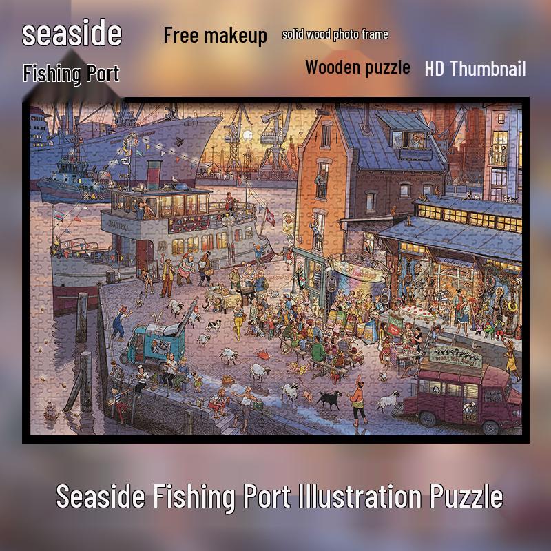 Seaside Fishing Port 1000-Piece Jigsaw Puzzle: Stress-Relief Fun Toy & Holiday Gift for Friends
