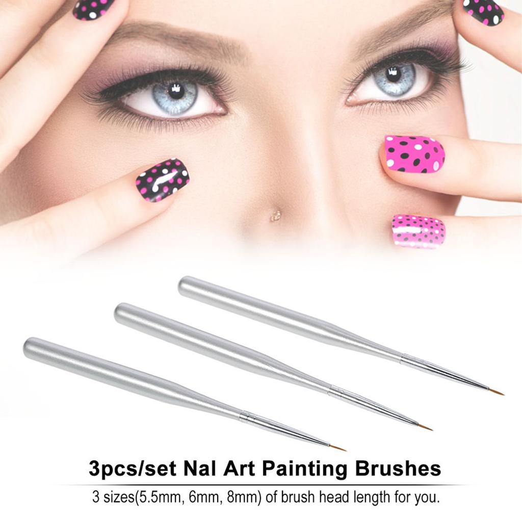 3pcs Set Professional Acrylic Nail Art Brush Set Nal Art Painting Brushes for UV Gel Builder Nail Drawing Line
