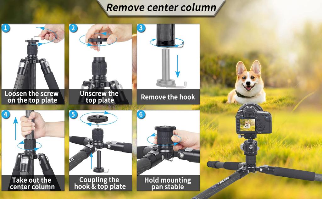 INNOREL RT85C Carbon-Stativ 173 cm Reisestativ Professionelles Mutternverriegelungstyp Aufzugstyp Tragkraft 25 kg Vierstufige Beine Verstellbares Einbeinstativ