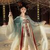 Womens Tang Dynasty Style Hanfu Set With Embroidered Floral Design Wide Sleeve Top Pleated Skirt Colorway