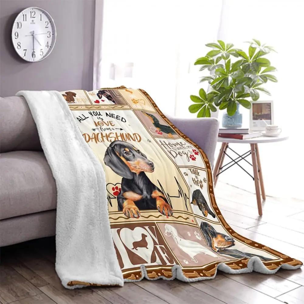 1pc Print Dachshund Weiner Dog Blanket Gifts for Dog Lovers Family Blankets Throw Home Sofa Lunch Break Student Nap Gifts