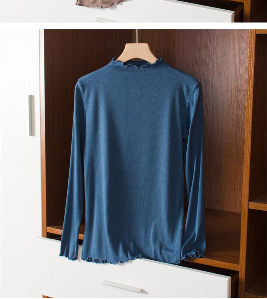 Women's Korean Style Modal Long Sleeve Base Layer T-shirt, Half-High Neck, Plus Size, Thin, Solid Color, Autumn Top