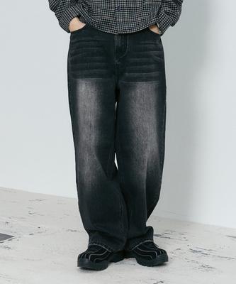 LXT Wide Shirospun Washed Denim Pants [Black]