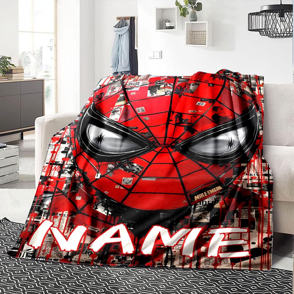 Spider Man Mask Collage Art Gift Personalized Blanket Personalized Text Soft Cozy Versatile For Sofa Couch Office Bed Picnics Allseason Use Playful