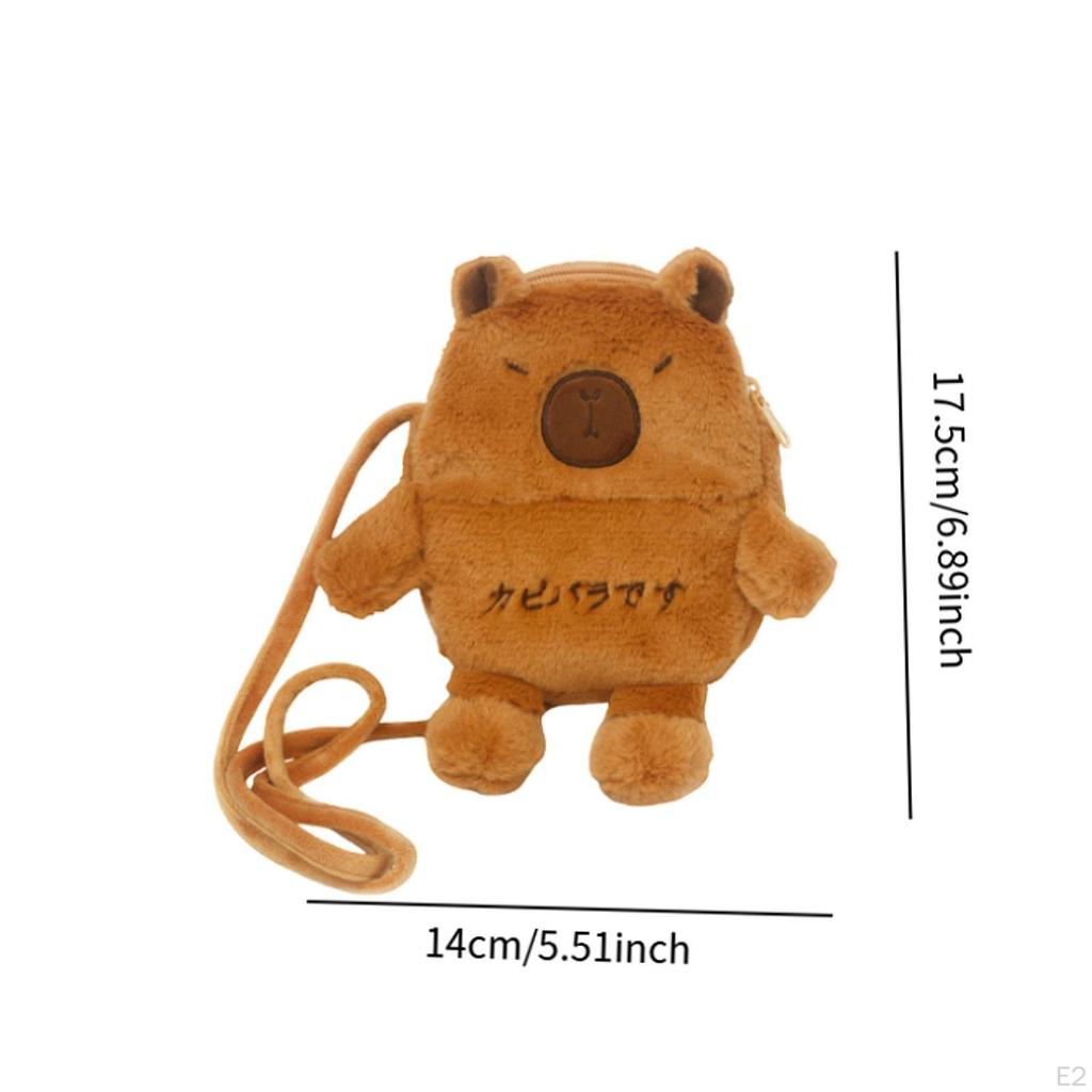 Capybara Crossbody Bag Cute Cartoon Backpack Zipper Closure Phone Pouch Plush for Trips