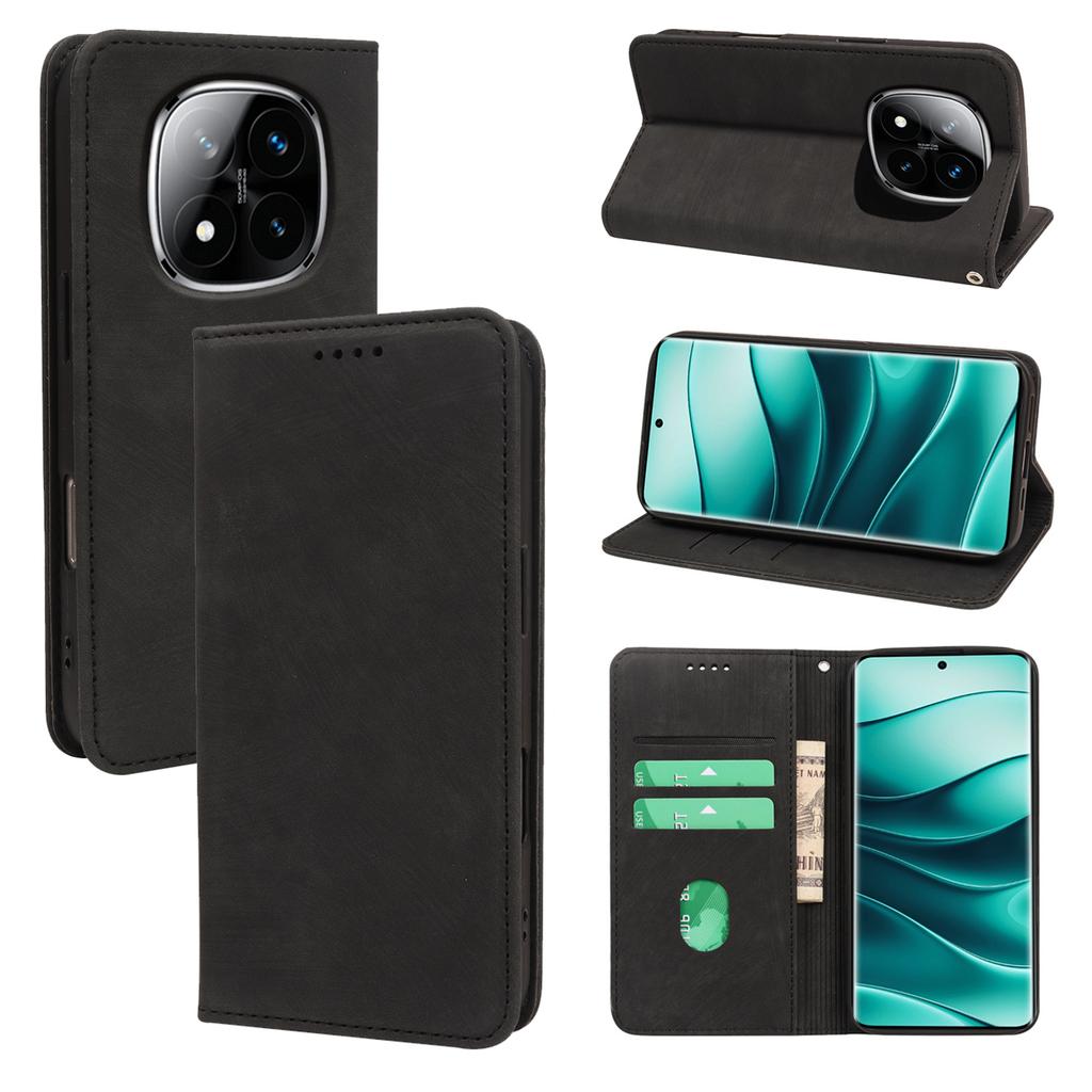 For Xiaomi Redmi Note 14 Pro+ 5G Case Strong Magnetic Leather Wallet Phone Cover with Striped Texture