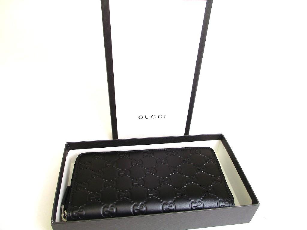 Authentic GUCCI Guccissima Black Leather Round Zip Long Wallet #b170  Open box