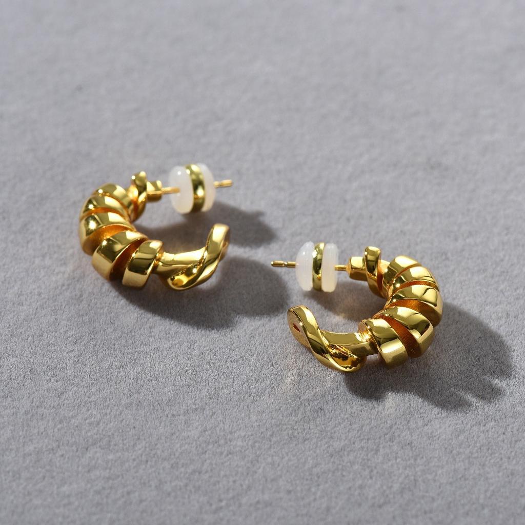 Premium Metal Copper Plated 18K Real Gold Irregular Twisted Lines S925 Silver Needle Earrings Personalized Trendy Earrings