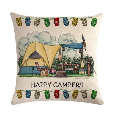 Szczęśliwi Kempingowicze Kreskówka Caravaning Len Poszewki na Poduszki Poszewka na Poduszkę Vintage Salon Sofa Nowoczesna Dekoracyjna Poszewka na Poduszkę