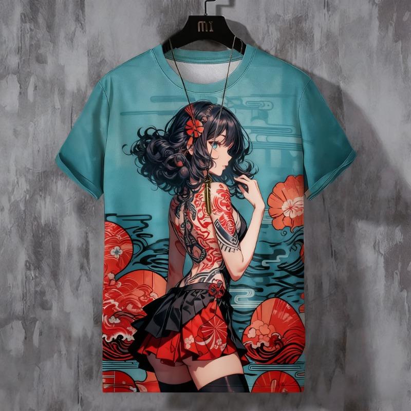 Japanese Anime Beauty 3D Print Sports  Breathable Men T-shirt Elements Cute Outdoor Street Short-sleeve S