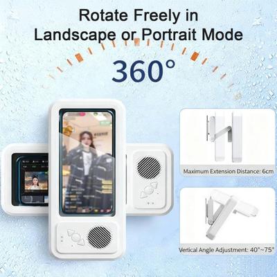 Waterproof Mobile Phone Holder with Bluetooth-compatible Speaker Adjustable Rotation Shower Phone Stand Touch Screen Bathroom Mount for Watching