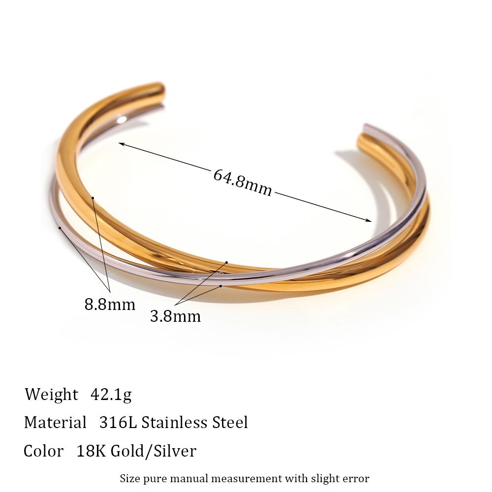 

MamacitaSlay Women s Jewelry Double Layer Crossed Opening Bracelet High-end Women s Stainless Steel Gold Plated Bracelet 58-60mm