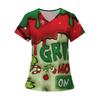 Women's Fashion Printed Short Sleeve V Neck Pattern Tops Pocket Working T-shirts