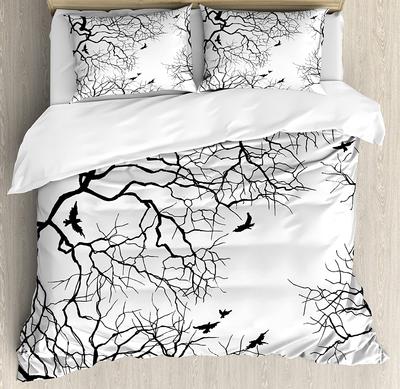 Set Biancheria da Letto Natura Per Camera da Letto Letto Casa Uccelli Che Volano su Rami d'Albero Secchi Elegante Copripiumino Coperta Trapuntata e Federa