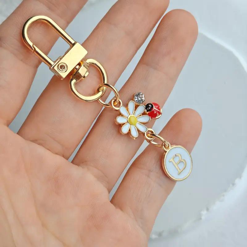 Ladybug A-Z Alphabet Pendants Keyring Initials 26 Letters Keychains Handbag Ornaments Diy Girls Kids Jewelry Gifts