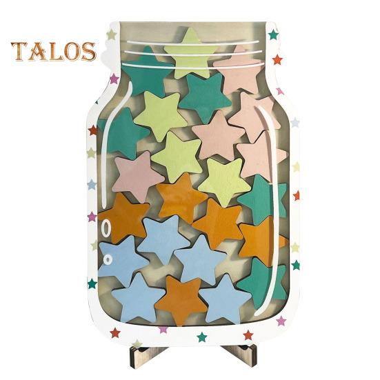 

Деревянная банка для наград с 25 цветными звездами. Подставка для детей, учеников, поощрение достижений в поведении, система поощрений для учителей, родителей, класса. разноцветный