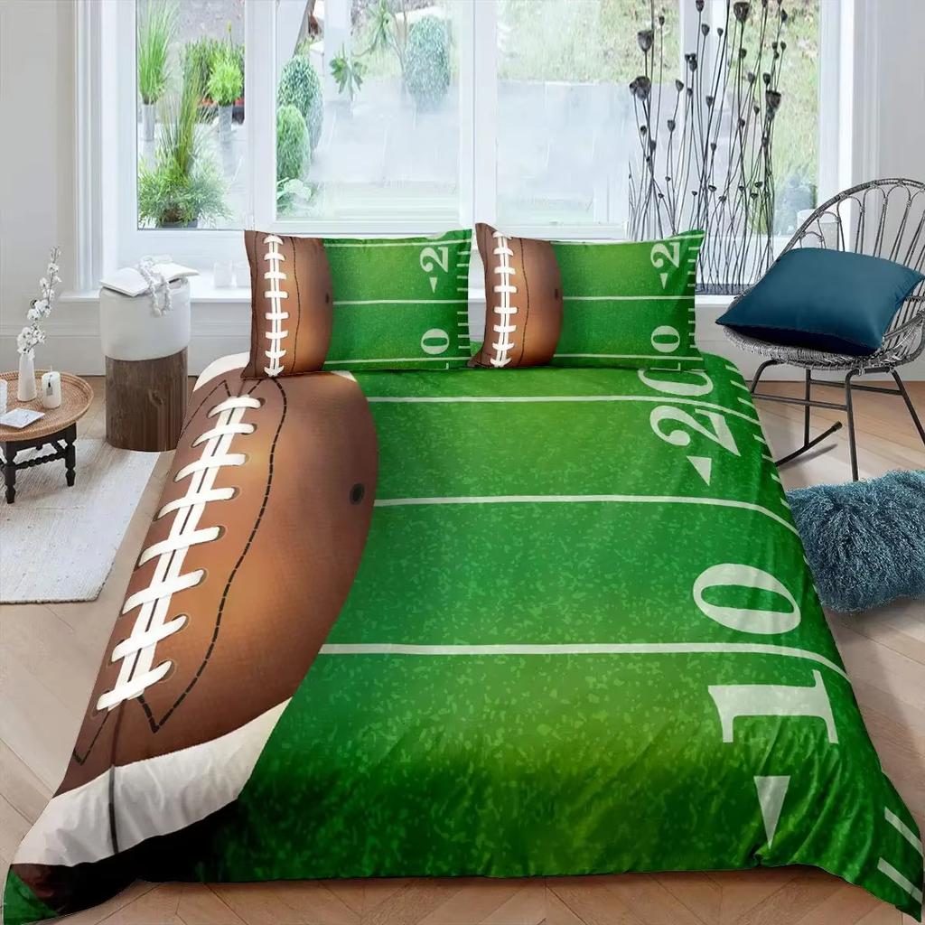 American Football Duvet Cover Set Full Size Sports Games Bedding Set Soccer Field Comforter Cover for Boys Teens Quilt Covers