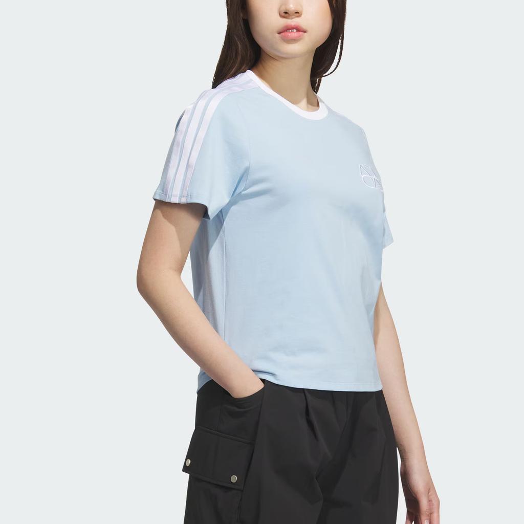 Adidas Dance Striped Comfortable Crew Neck Short Sleeve T-Shirt Women Tops Blue KE9099