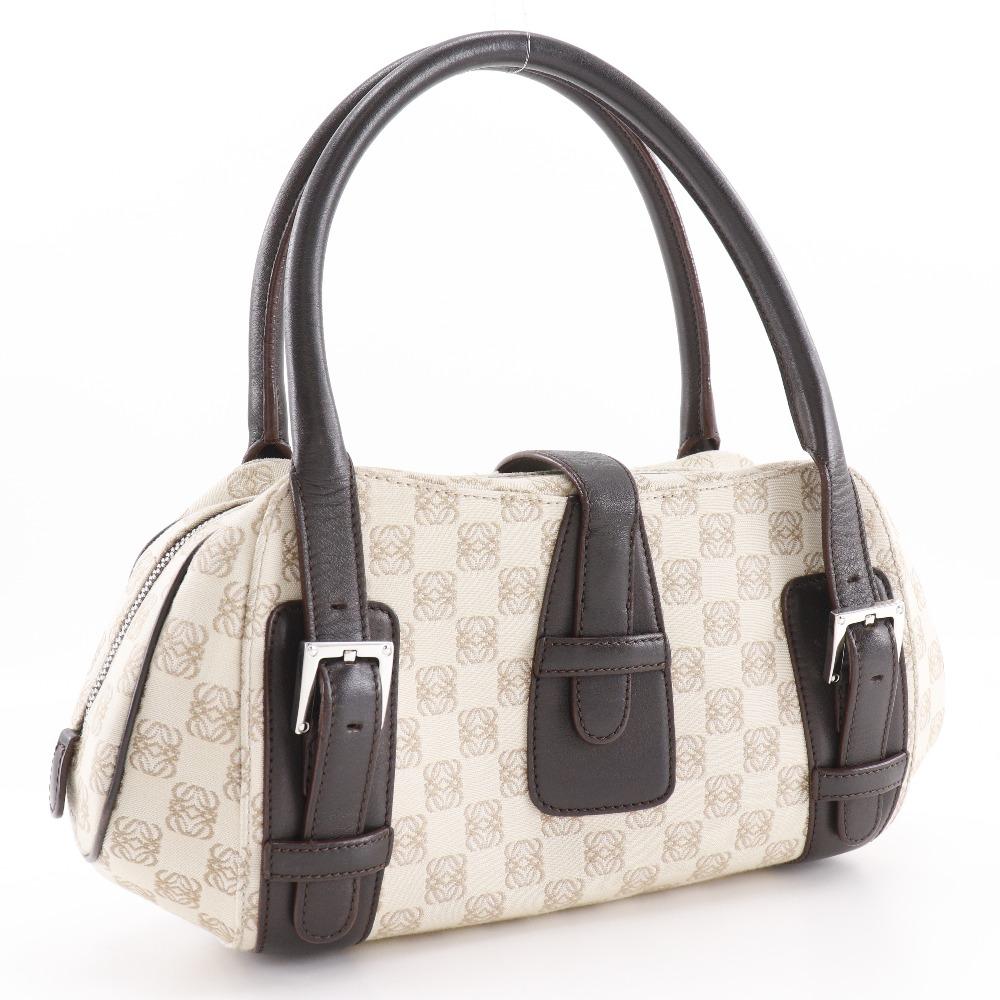 Loewe Sender Tote Bag Anagram Handbag Beige Canvas Women Used