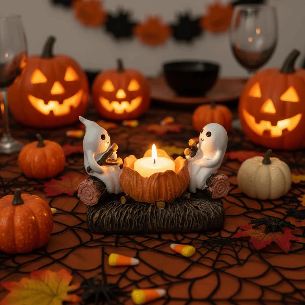 Cartoon Ghost Campfire Flickering Candle Holder Resin Tabletop Double Ghost Ornament Fireplace