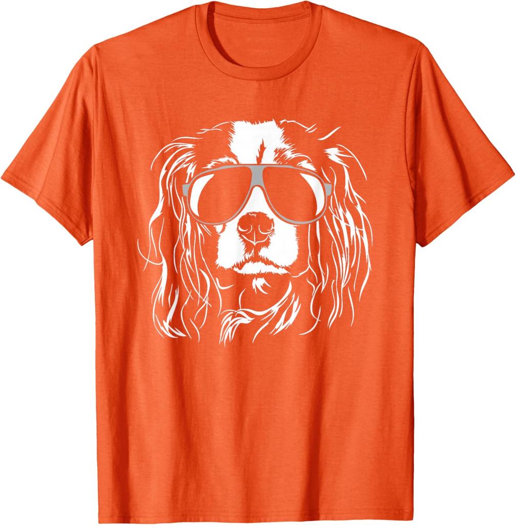 Cavalier King Charles Spaniel Wearing Sunglasses Graphic T-Shirt Cool Dog Lover Gift Cotton Tee