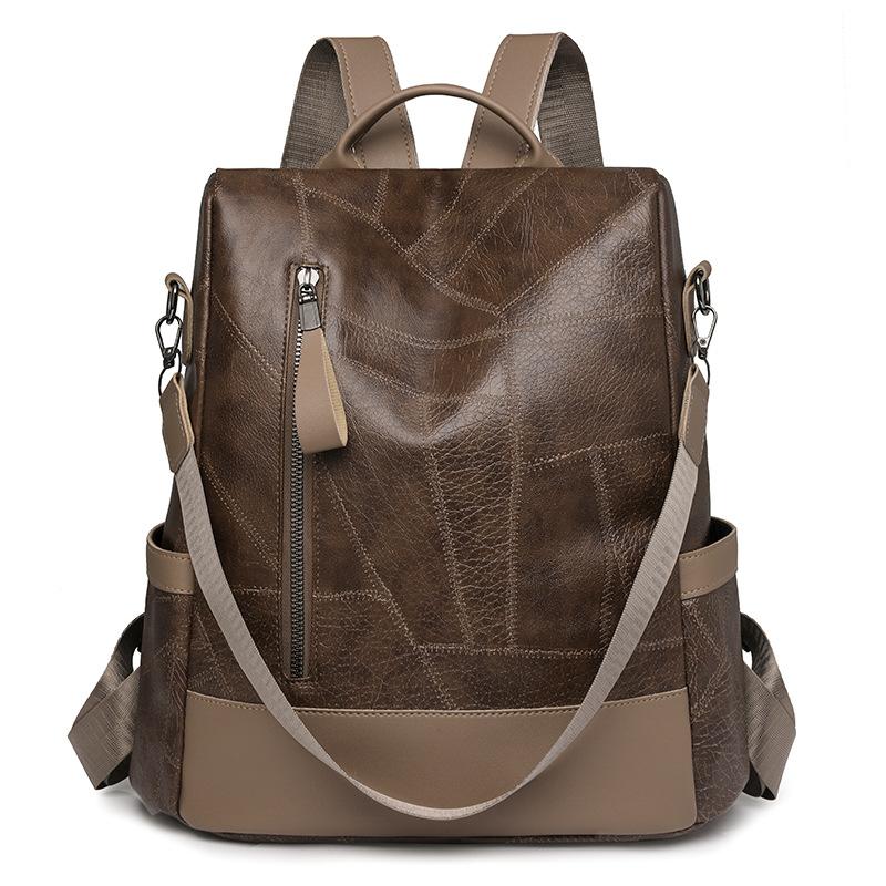 Soft Leather Backpack Women's Retro Large-capacity Schoolbag Lightweight Shoulder Bag Satchel Handbag Travel Daily and Shopping Bag