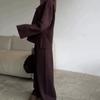 Womens Solid Color Crew Neck Knit Sweater Wide Leg Pants Set Casual Outfit