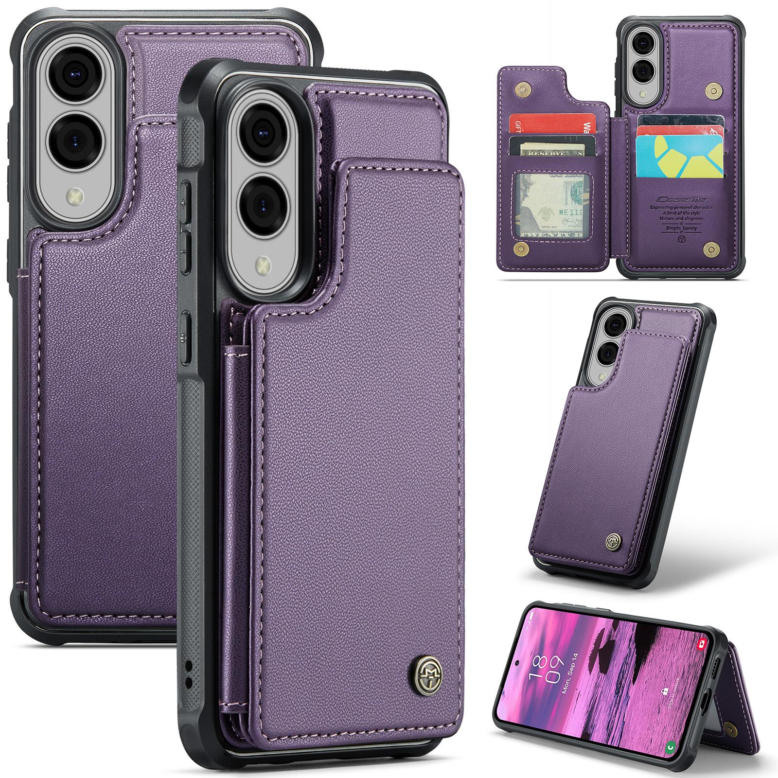 

For Samsung Galaxy S25 Edge Phone Case CASEME C22 Leather Back Cover with RFID Blocking Card Slots Purple