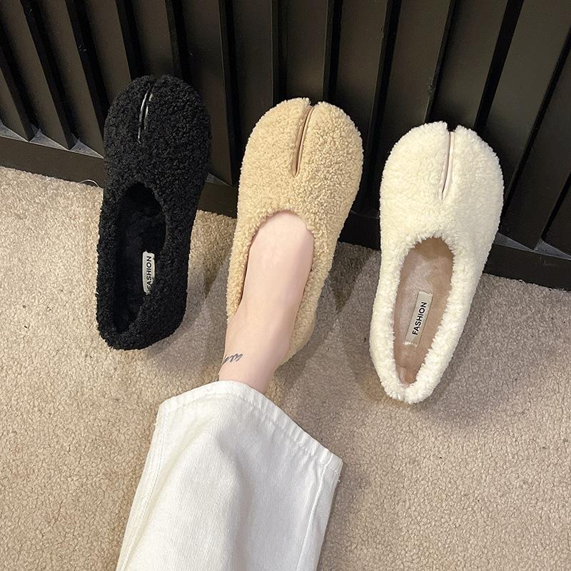 Fashion Women's Shoes Wide Feet Fat Black Fluffy Shoes Women's Autumn and Winter One-pedal Plush Single Shoes with Skirts Doudou Shoes
