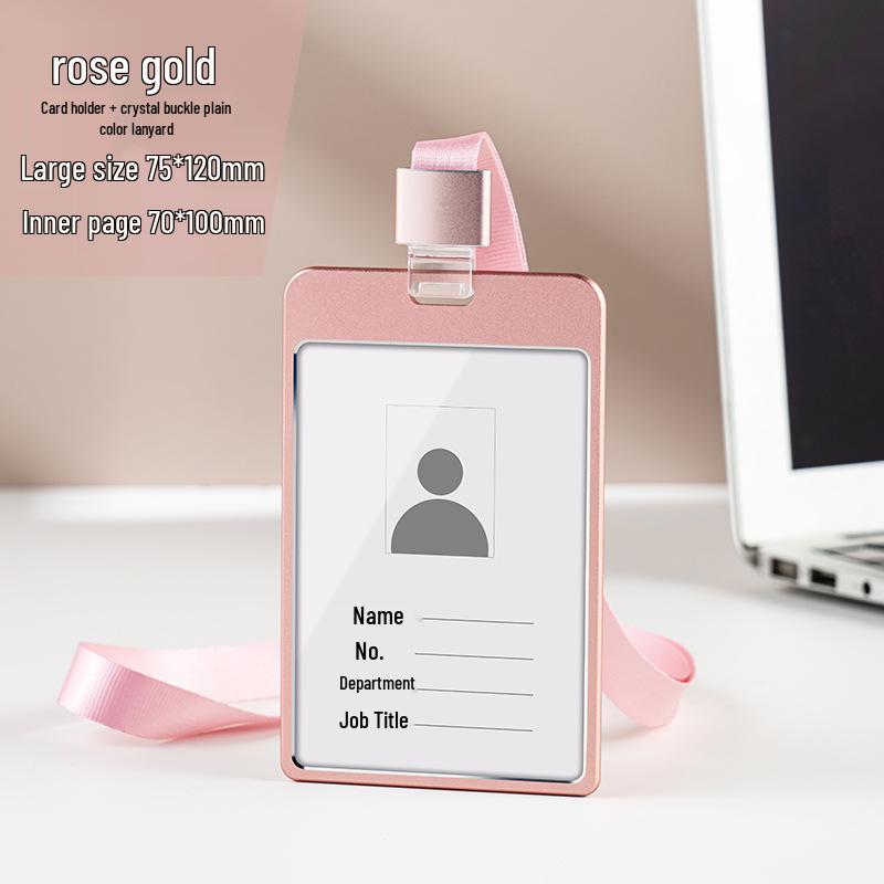 Aluminum Alloy ID Card Holder with Crystal Buckle Lanyard for Employees and Students