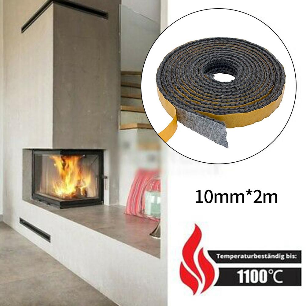 Black Flat Stoves Rope Self-Adhesive Fiberglass Fireplace Door Sealing Cord Replacement Gasket Tape 10mm Wide X 2mm