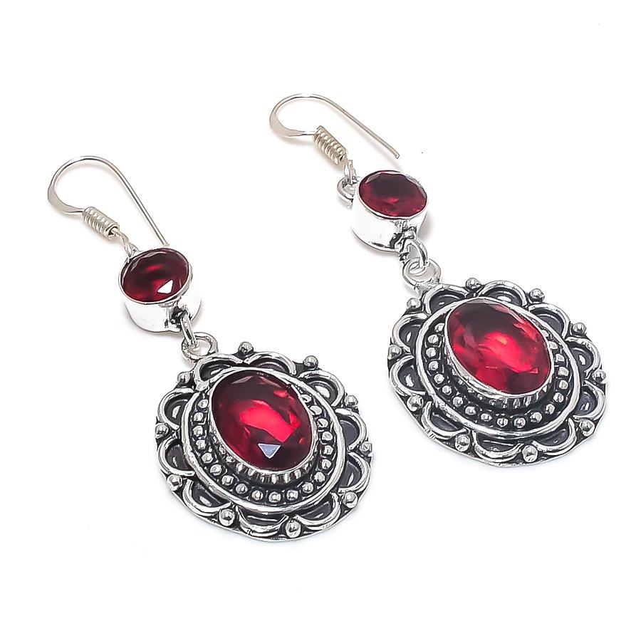 

Natural Garnet Gemstone Handmade 925 Sterling Silver Earring 2.36 J7M51