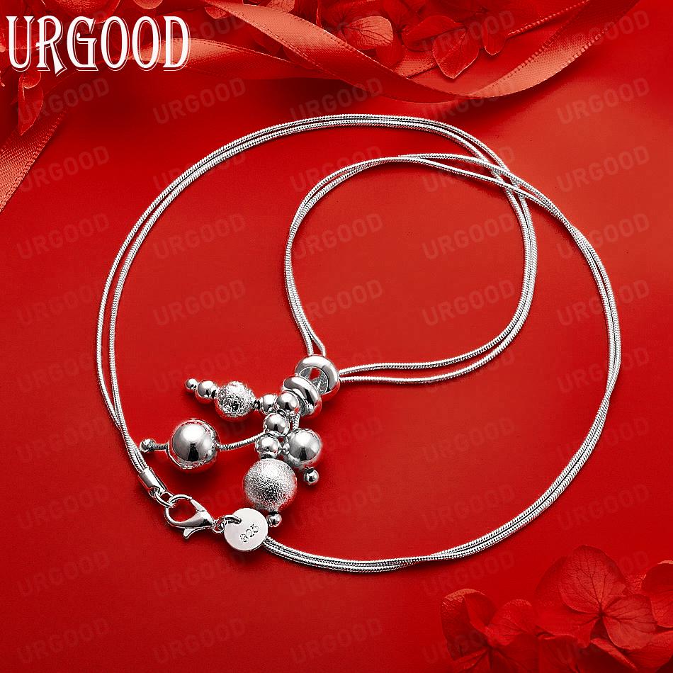 Exquisite 925 Sterling Silver Beaded Necklace - Banquet Gift Jewelry 45CM