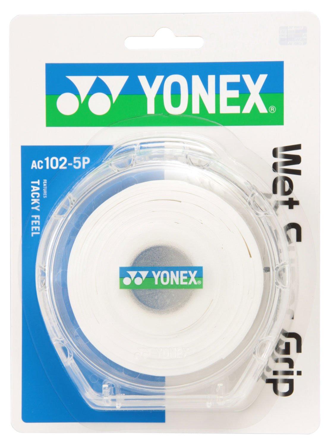 Yonex Tennis Badminton Grip Tape Wet Super Grip with Case AC1025P White & (5 pieces)